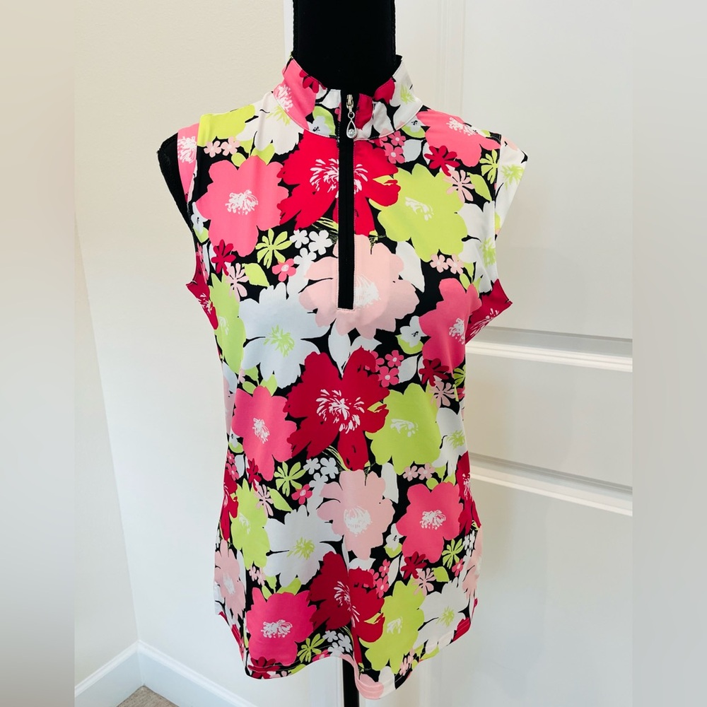 San Soleil Sleeveless Floral Golf Top